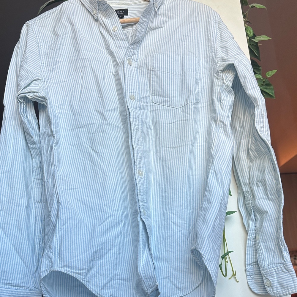 J. Crew Light Blue Striped Oxford Button Down Shirt